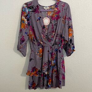 NWT- Umgee-  Lilac/Gray Floral tiered dress with 3/4 Sleeve Dress- Size medium